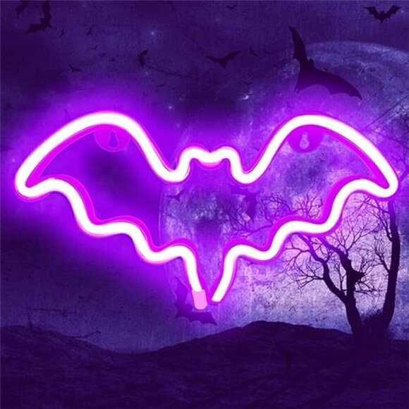 Halloween Bat Neon Sign Decoration LED Light Wall Decor Bat Shape Lamp NEW Scary - Picture 6 of 6
